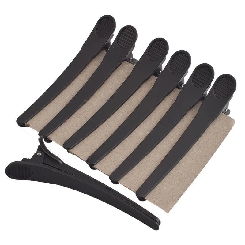 12pcs Professional Alligator Hair Clips Black Braided Salon Clamps