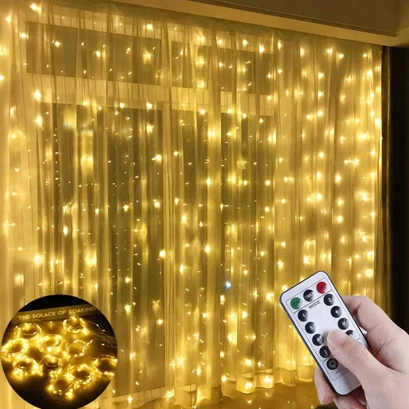 3x3M USB LED Curtain Lights 8 Modes Remote Control Christmas Wedding