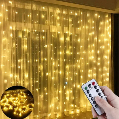 3x3M USB LED Curtain Lights 8 Modes Remote Control Christmas Wedding