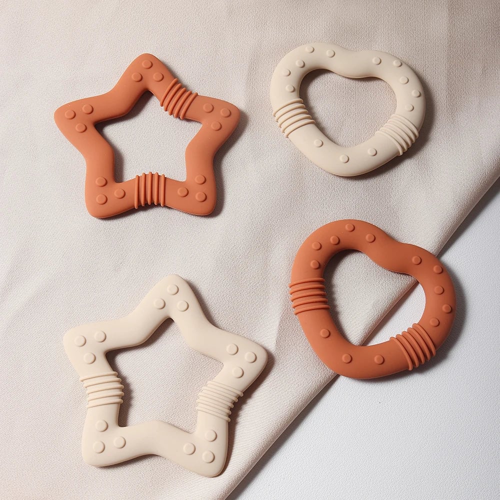 Food Grade Silicone Heart Star Teether - Baby Teething Toy 2024
