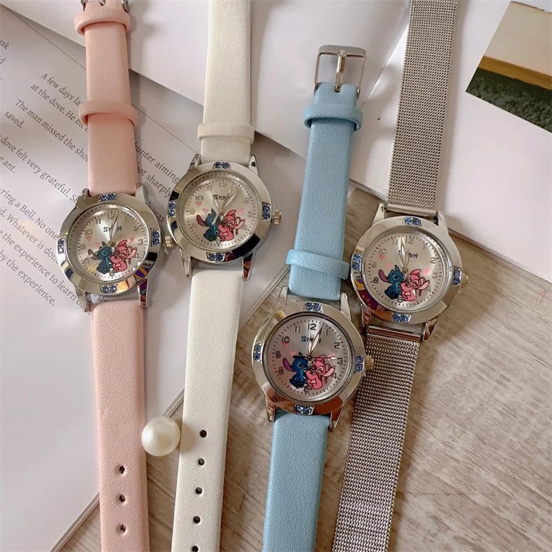 Disney Stitch Diamond Quartz Watch - Leather & Steel Band Women's Gift