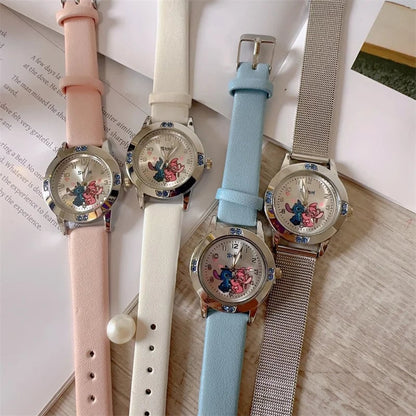 Disney Stitch Diamond Quartz Watch - Leather & Steel Band Women's Gift