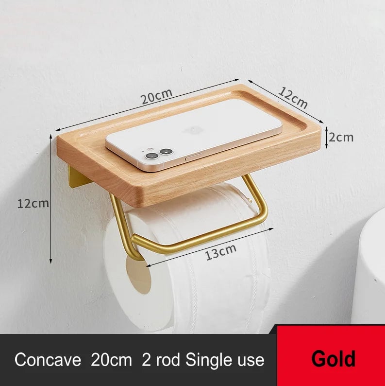 Beech Wood Toilet Paper Holder with Phone Storage Bathroom Organizer