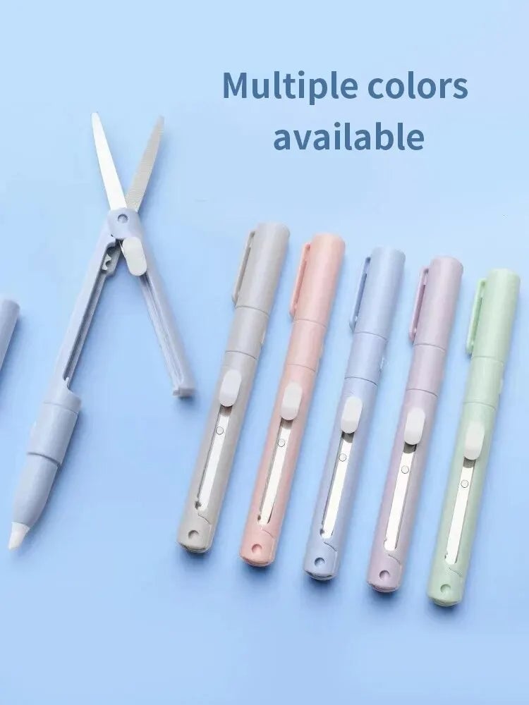Mini Portable 2-in-1 Scissors Paper Cutter Knife Pen Shape Art Tool