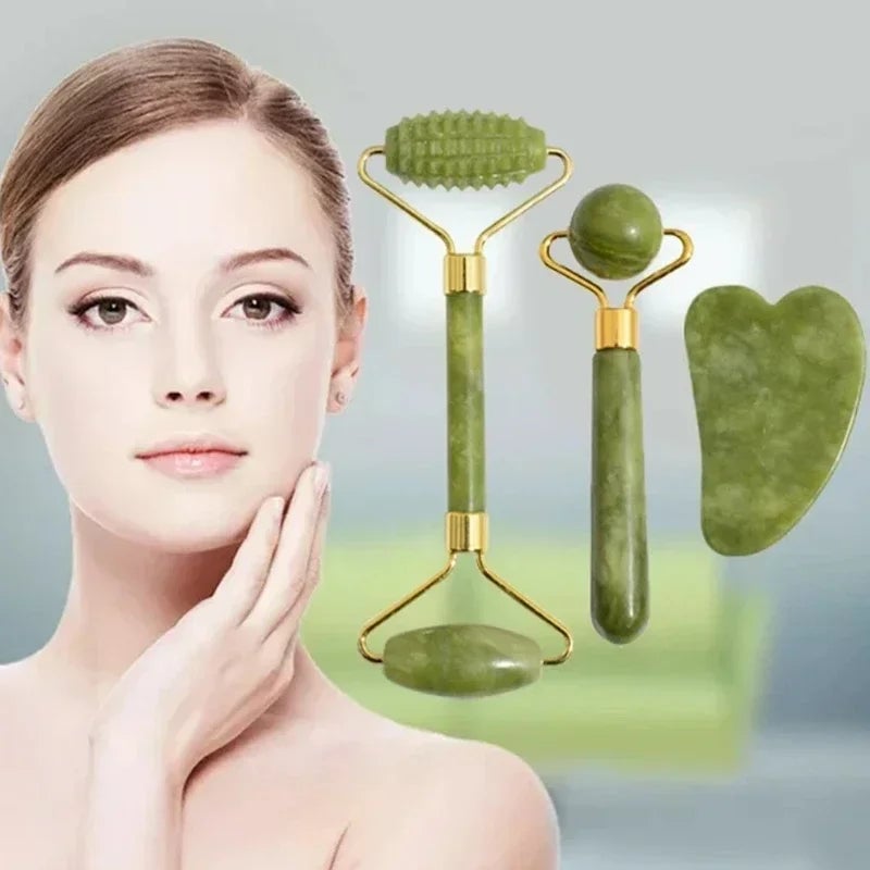 Natural Jade Roller Gua Sha Massager Face Neck Body Eye Care Tool