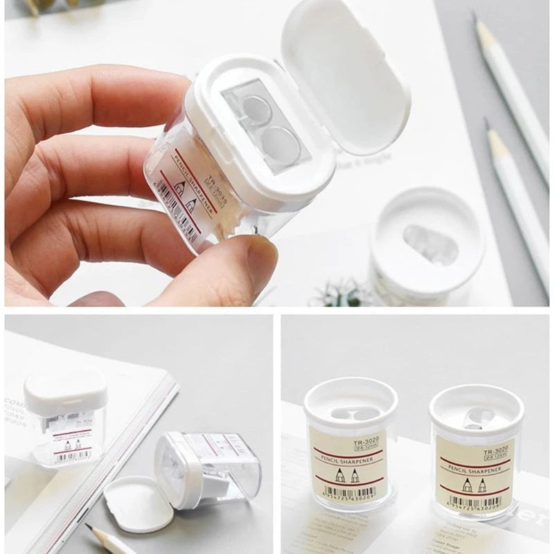 Clear Round Portable Dual Hole Pencil Sharpener for Students