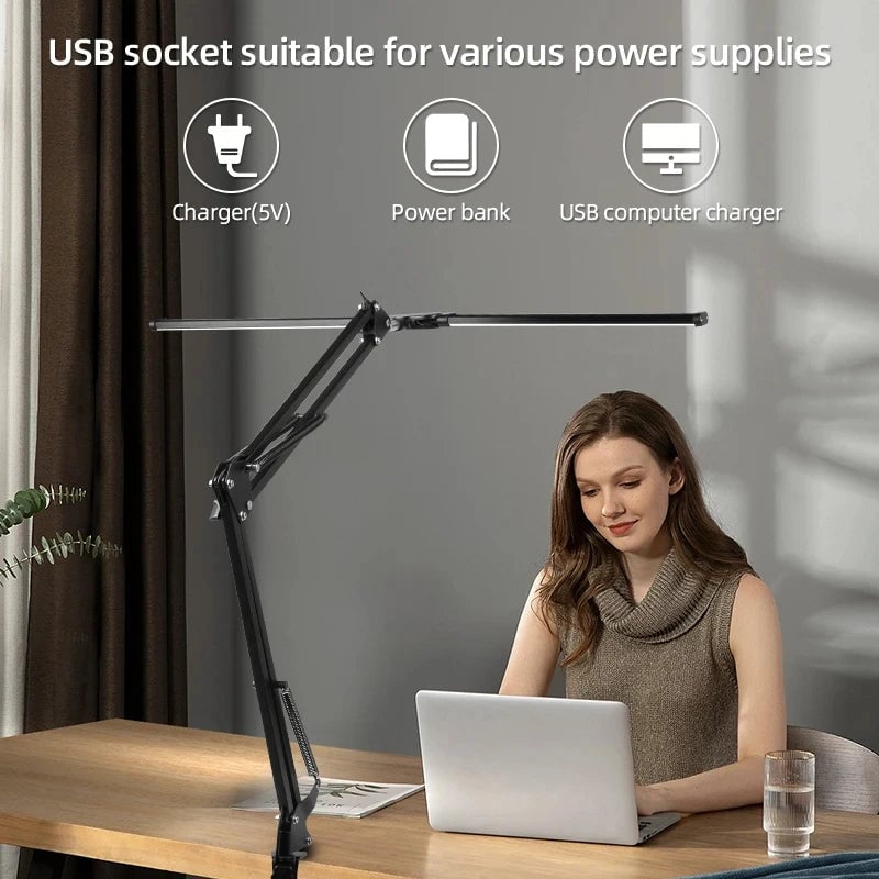 LED Clamp Desk Lamp Dimmable Double Head Eye-Care Office Reading