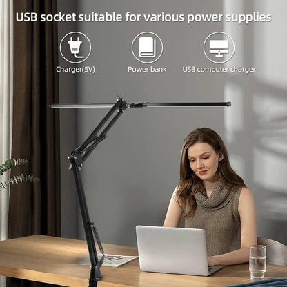 LED Clamp Desk Lamp Dimmable Double Head Eye-Care Office Reading