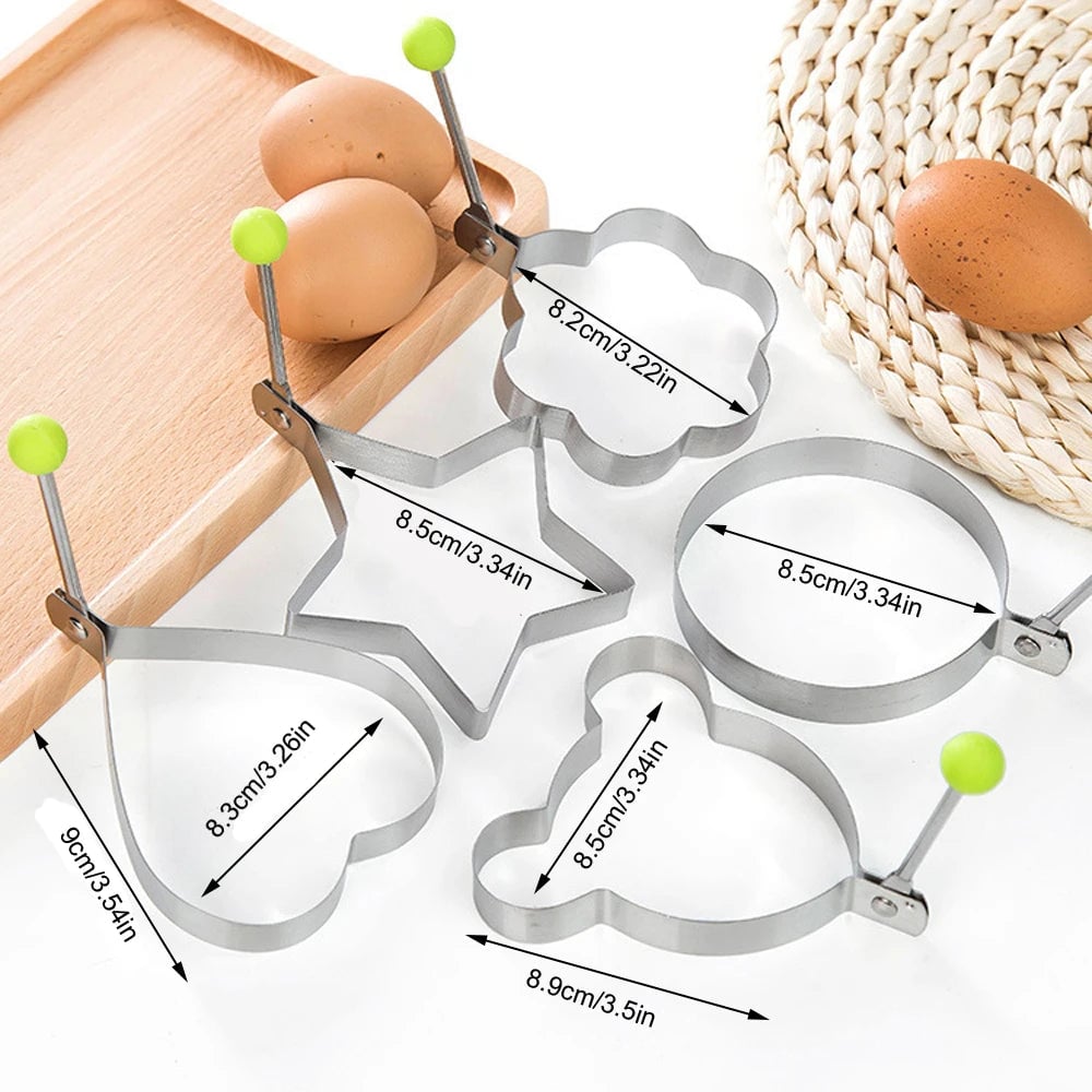 5Pcs Stainless Steel Egg Rings with Handles - Non-stick Pancake Mold