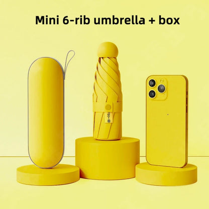 Portable Mini Umbrella 6 Ribs Anti-UV Coating Sun Rain Protection