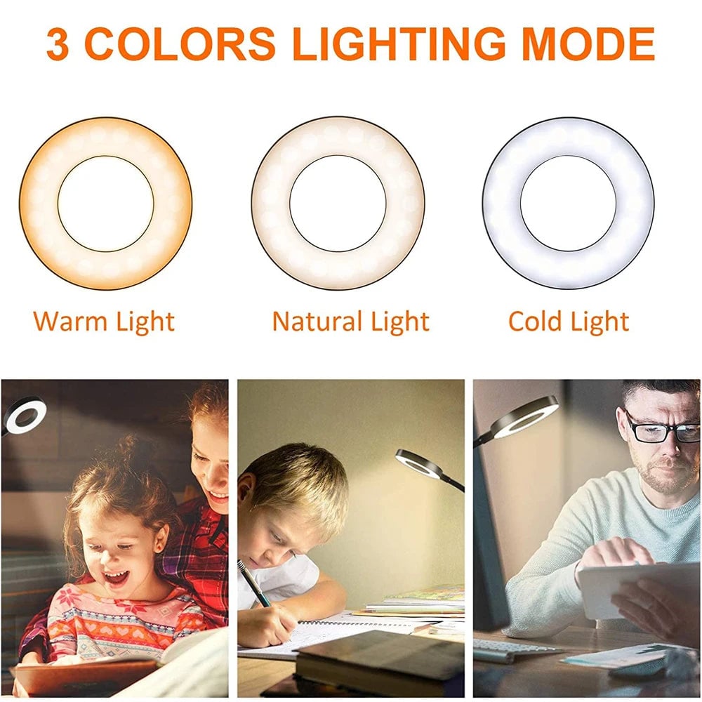 48 LED Clip-On Desk Lamp 360° Flexible Gooseneck USB Eye Care Light