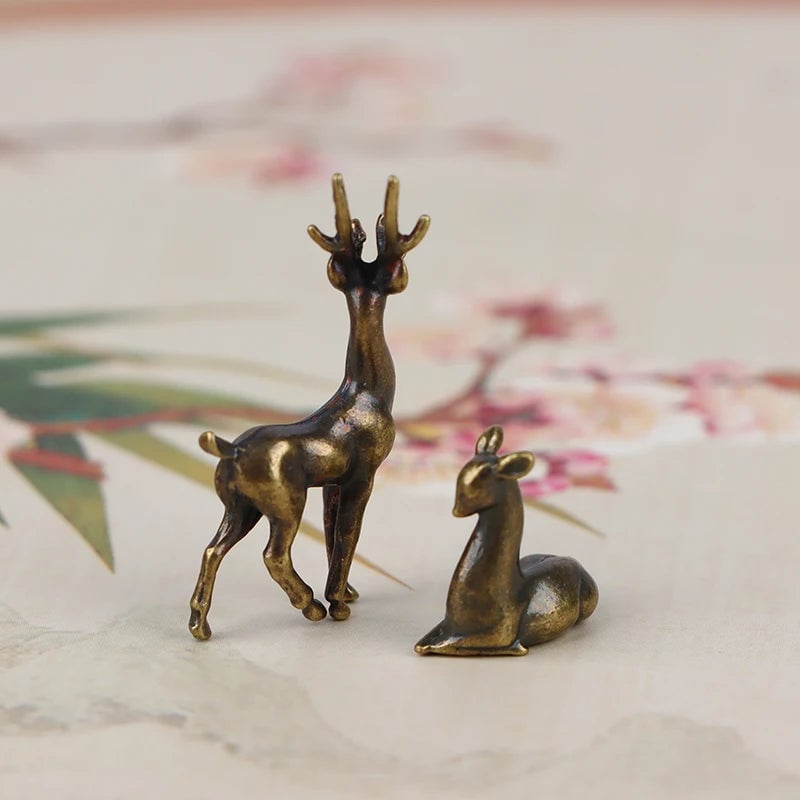Copper Alloy Sika Deer Tabletop Ornament Vintage Animal Figurine