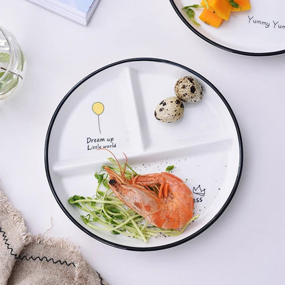 3-Panel Ceramic Divided Plate Cartoon Design Children's Breakfast