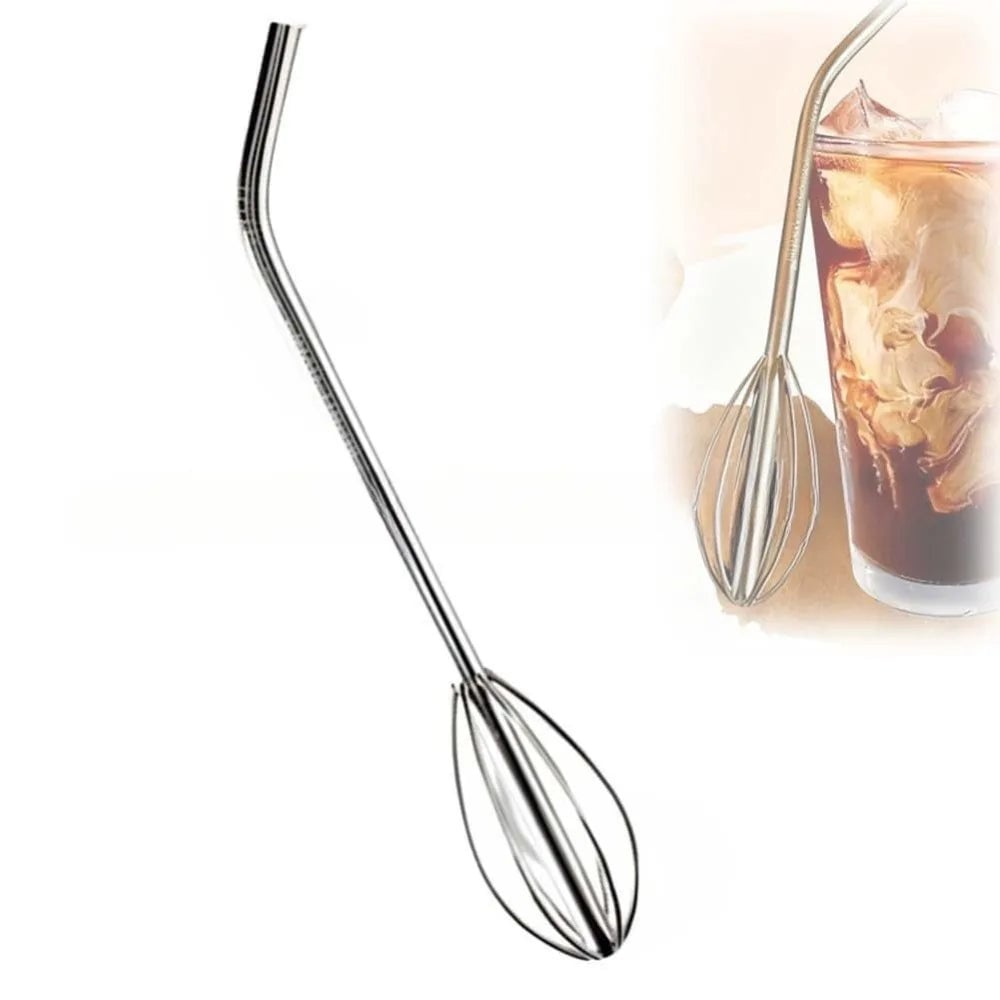 2-in-1 Whisk Straw Blender - Stainless Steel Reusable Mixing Straw