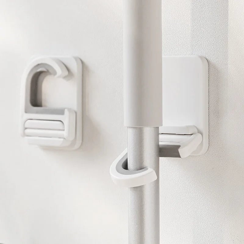Self-Adhesive Wall Mount Broom Mop Holder Multi-Purpose Hook Rack
