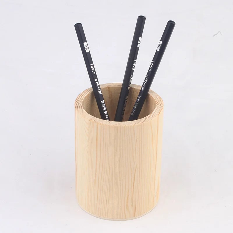 Wood Pencil Holder Desk Organiser Square Round Hexagon Pen Pot Cup