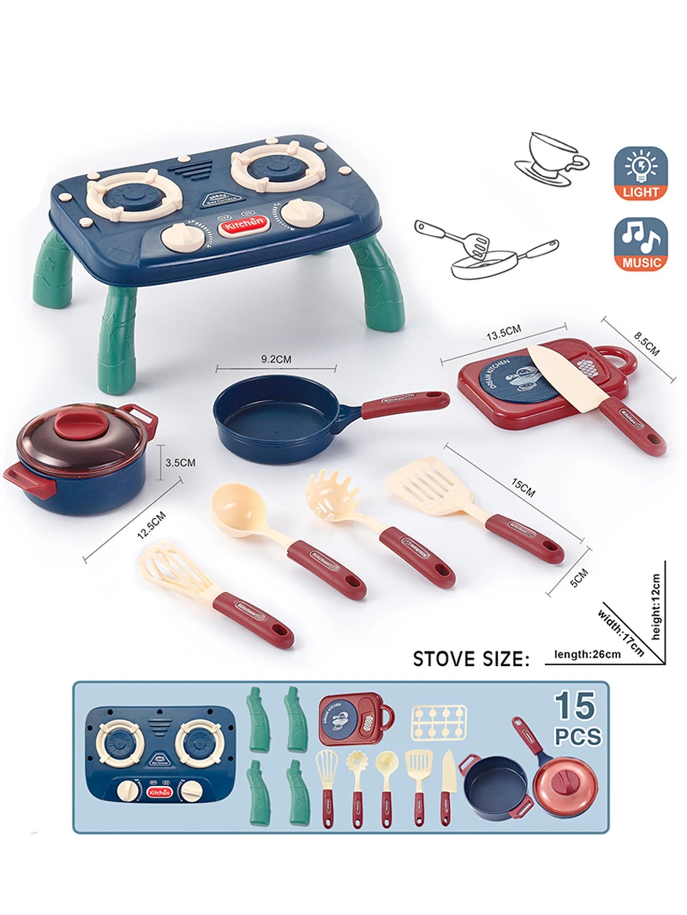 Kids Kitchen Playset with Light Sound Effects - Pretend Cooking Toy