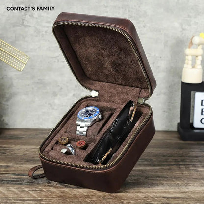 Genuine Leather Multi-Compartment Jewelry Storage Box for Watches