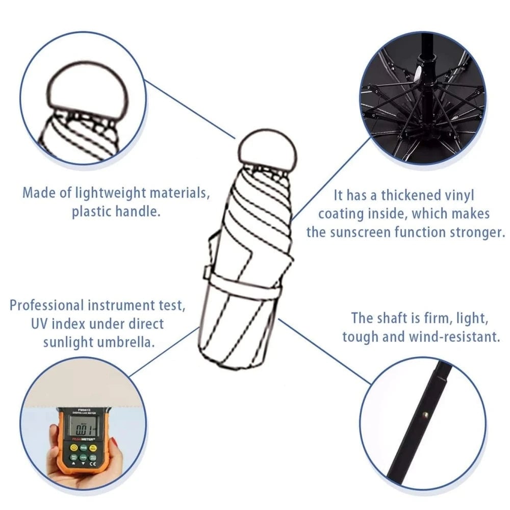 Portable Mini Umbrella 6 Ribs Anti-UV Coating Sun Rain Protection
