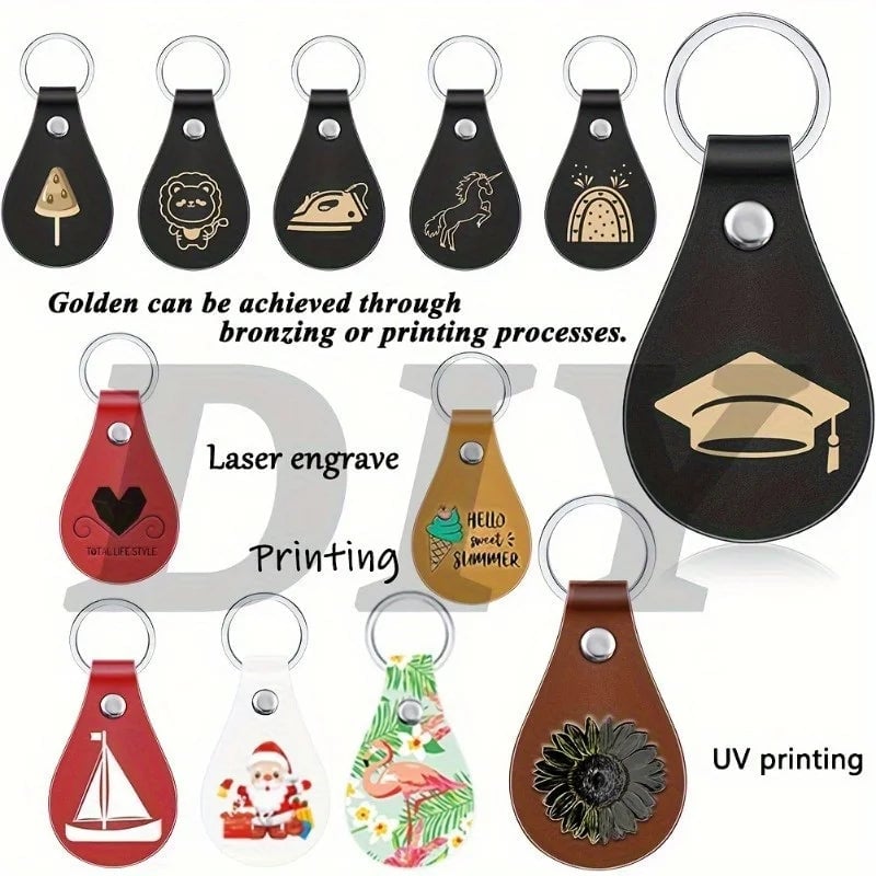 10pcs PU Leather Key Fob Blanks Kit - Laser Engraving Keychains