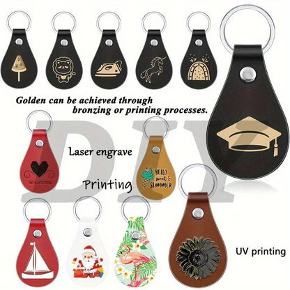 10pcs PU Leather Key Fob Blanks Kit - Laser Engraving Keychains