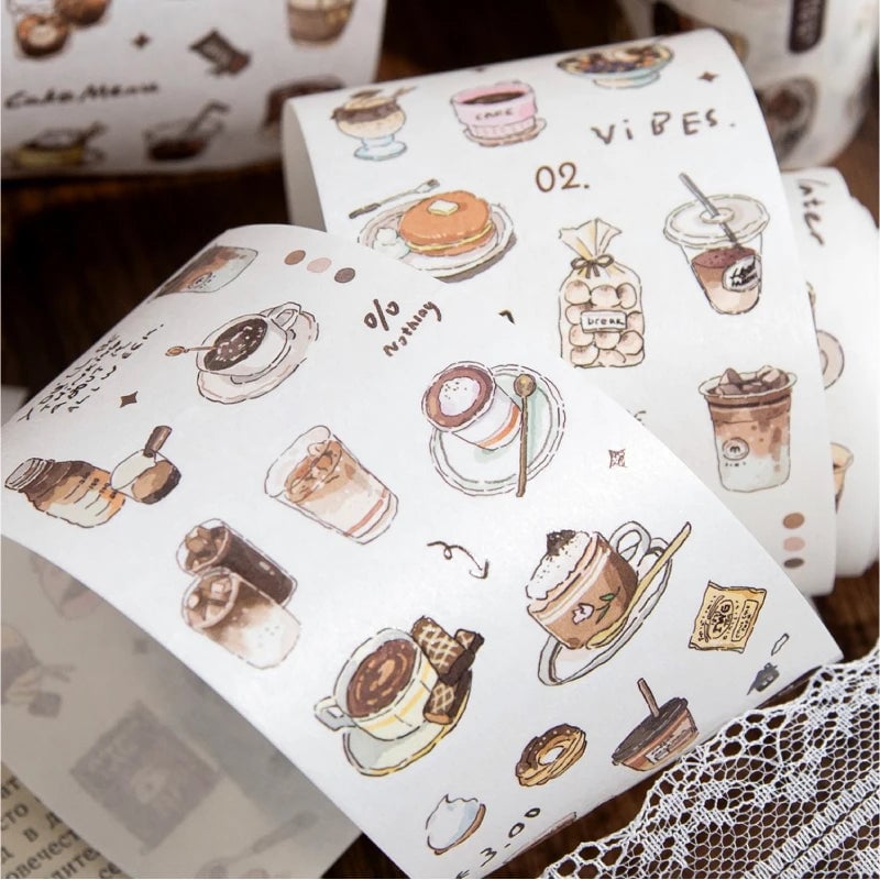 200cm Coffee Bread Cafe Masking Tape Roll - Decorative Stickers