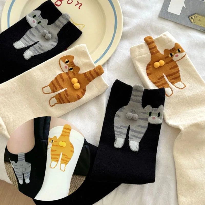 Discover premium 3D cartoon cat mid socks with anti-odor technology and breathable soft fabric. Perfect for casual wear with creative cute designs.