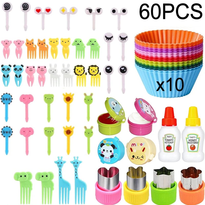 Mini Animal Fruit Forks Kids Set Silicone Vegetable Cutter Dividers
