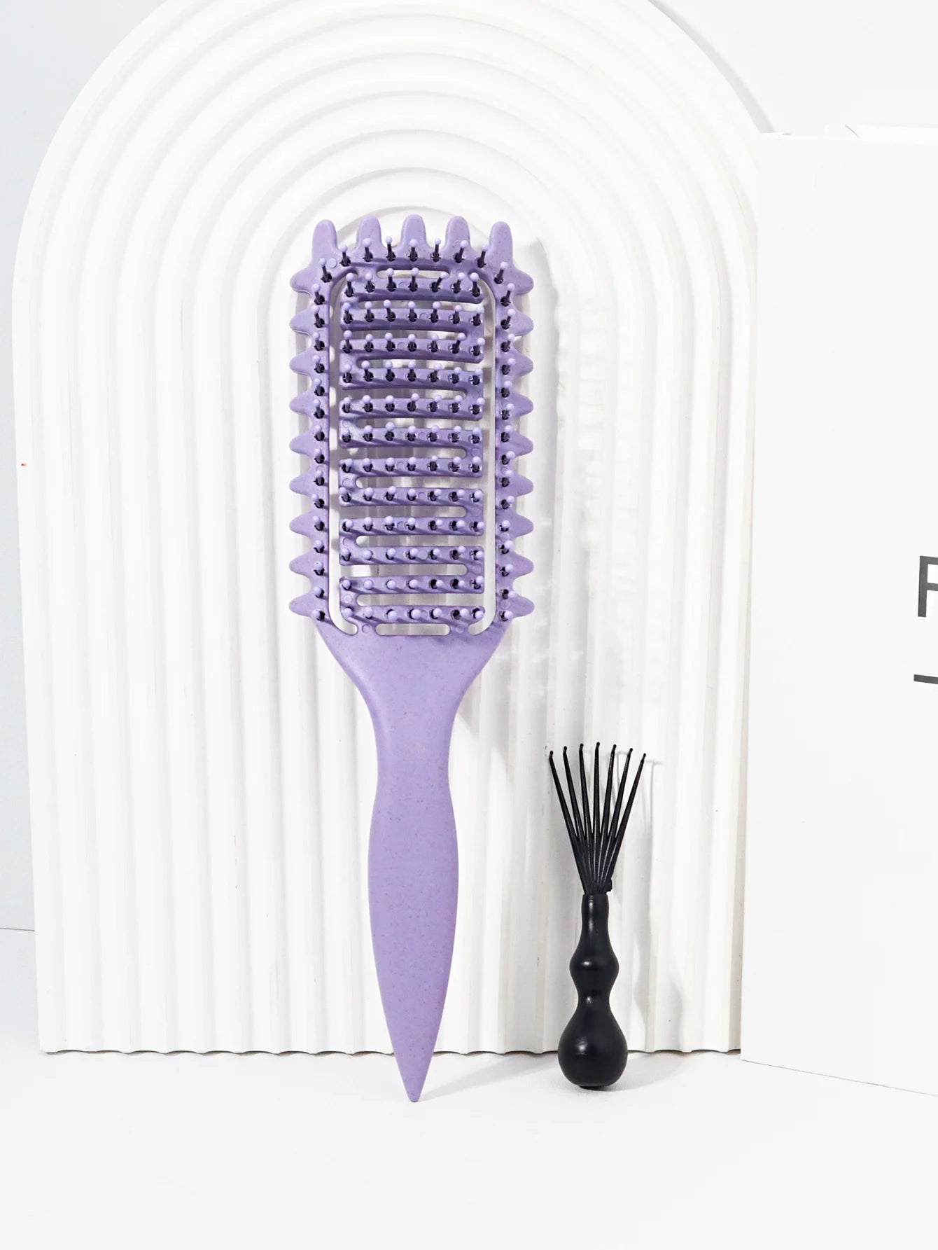 2pc Hollowed Curly Hair Styling Brush Set + Comb Cleaner - Real Wigs