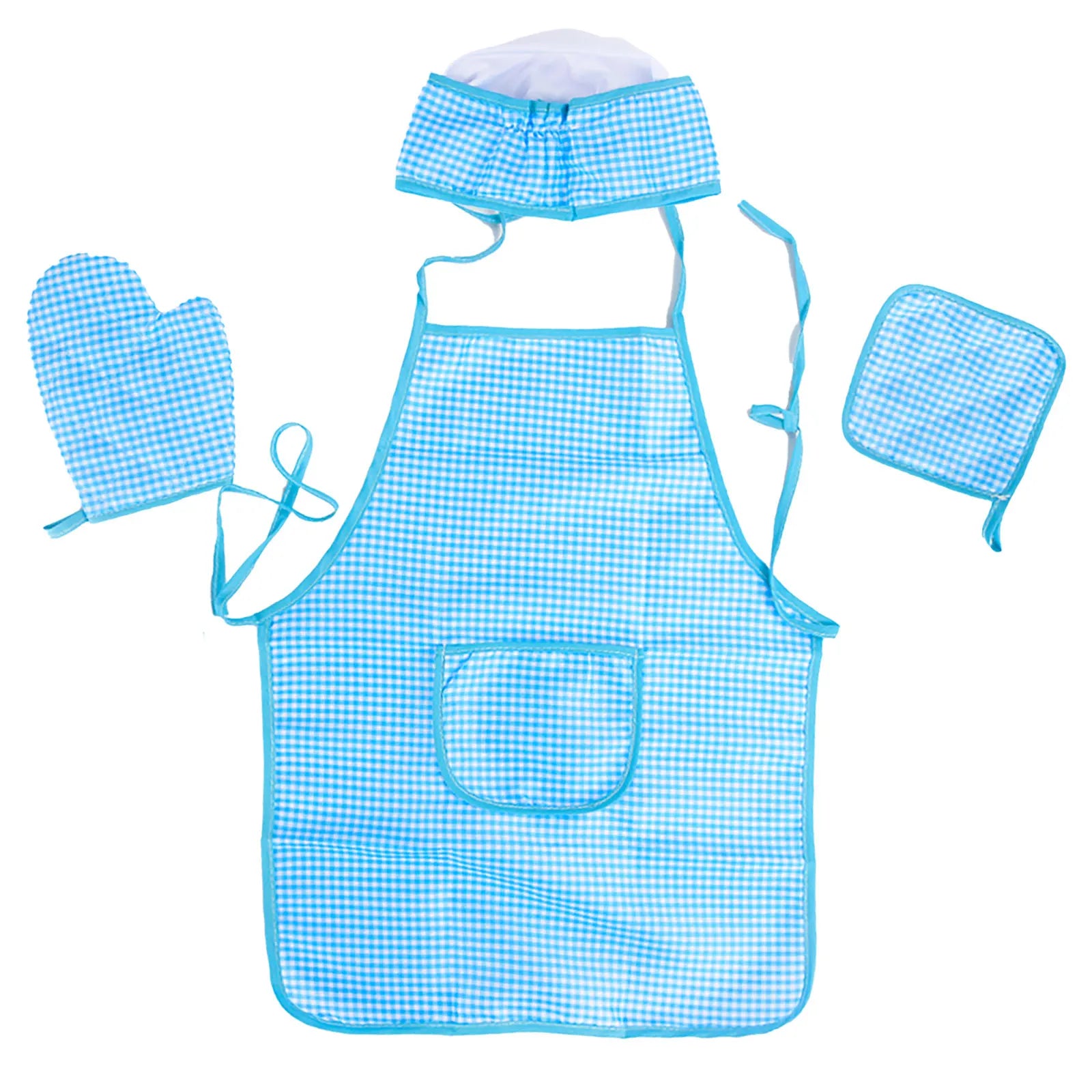 Kids Chef Role Play Set Plaid Apron Cooking Tools Dress Up Kitchen
