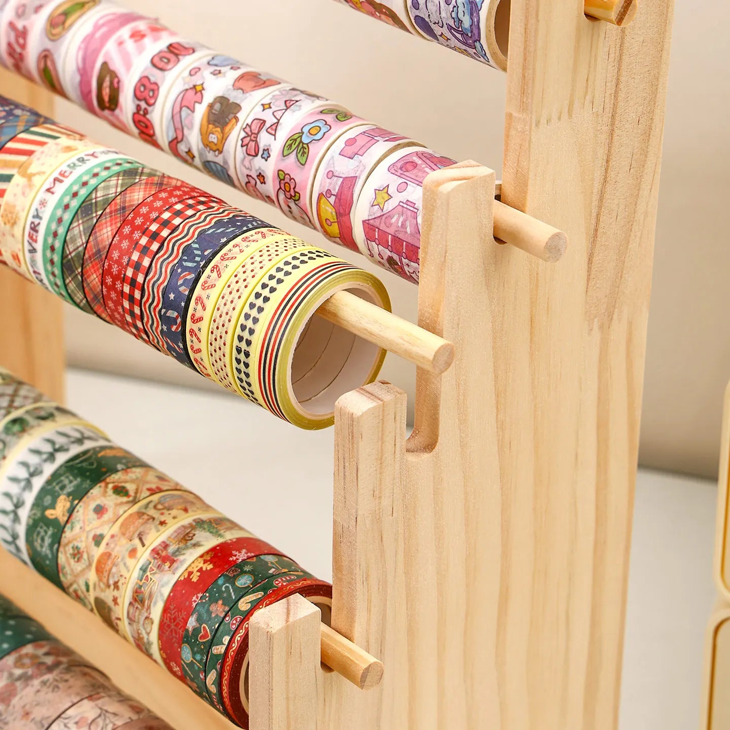 Wooden Desktop Organizer Rack for Tape Stickers & Necklaces