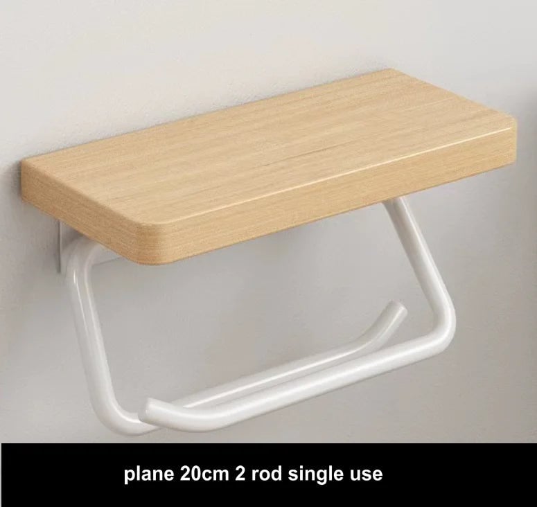 Beech Wood Toilet Paper Holder with Phone Storage Bathroom Organizer