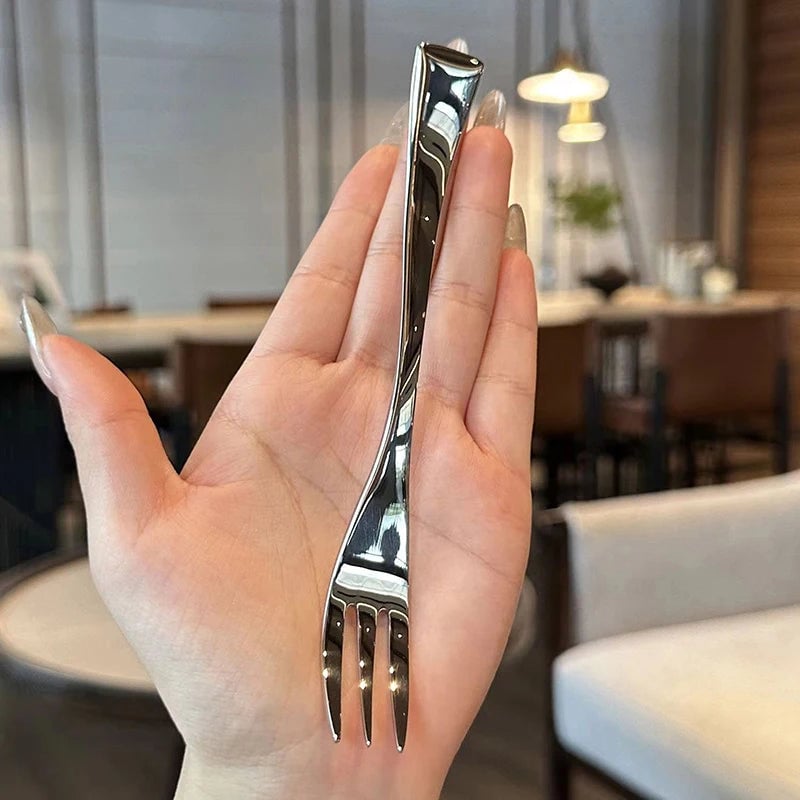 Stainless Steel Long Handle Dinner Forks Set - 4 Tine Korean Style