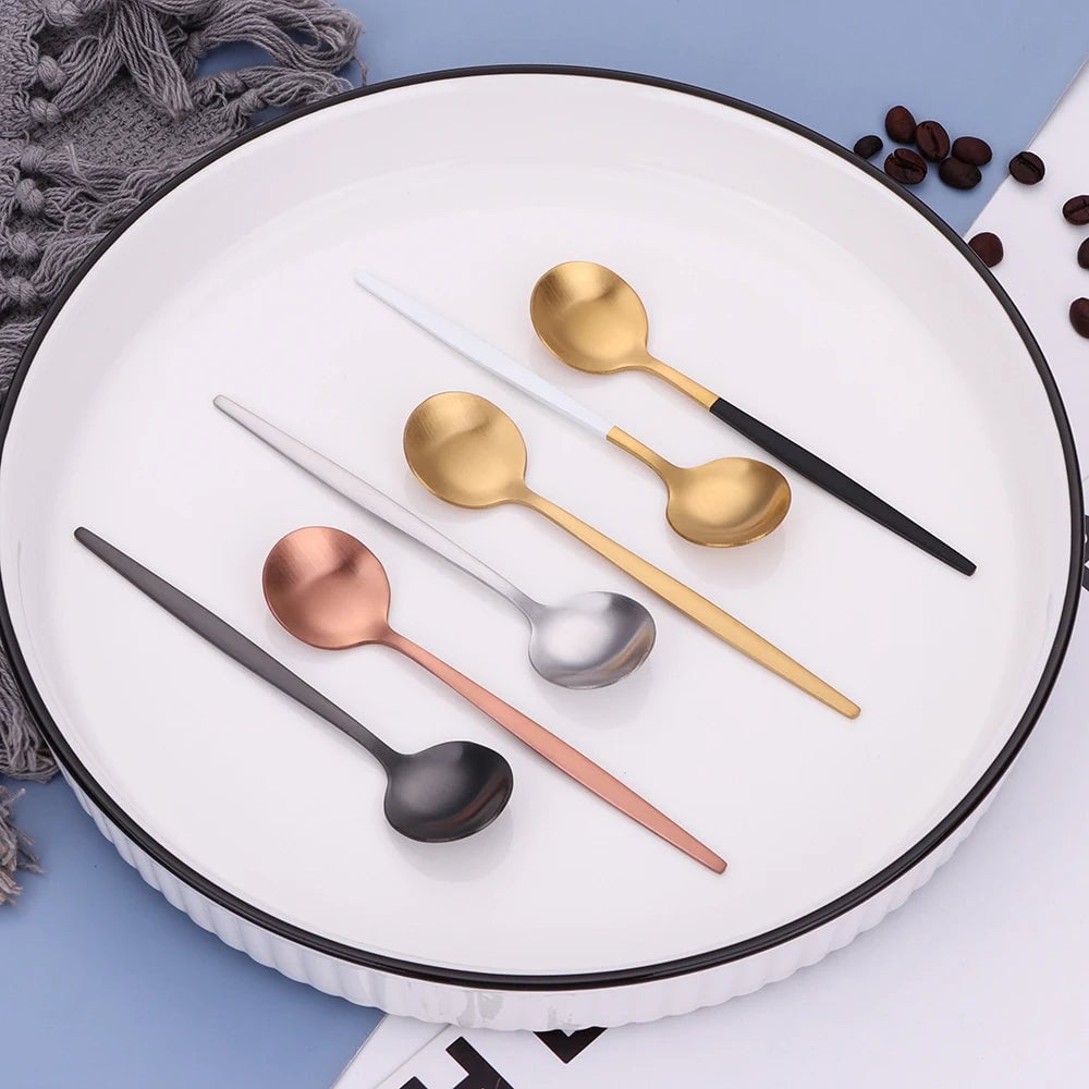 Gold Stainless Steel Coffee Spoons Set - 6 Piece Dessert Teaspoons