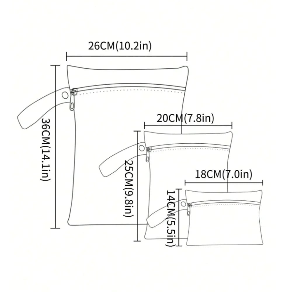 3-Pack Waterproof Wet Dry Bags - Swimsuit & Cloth Diaper Storage