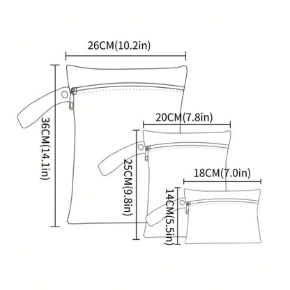 3-Pack Waterproof Wet Dry Bags - Swimsuit & Cloth Diaper Storage