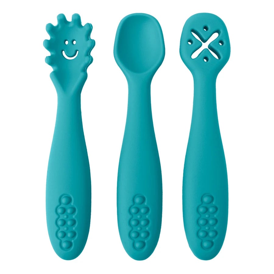 3PCS Baby Learning Spoons Set - Soft Silicone Weaning Cutlery