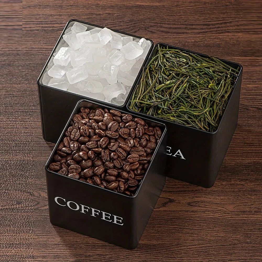 500ml Metal Kitchen Storage Jars Set - 3Pcs Black White Containers