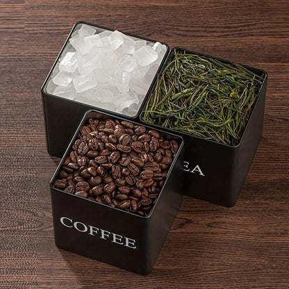 500ml Metal Kitchen Storage Jars Set - 3Pcs Black White Containers
