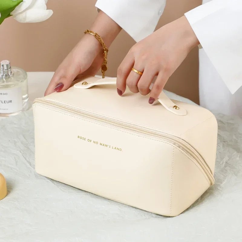 Large Capacity PU Leather Cosmetic Travel Organizer Bag - Portable
