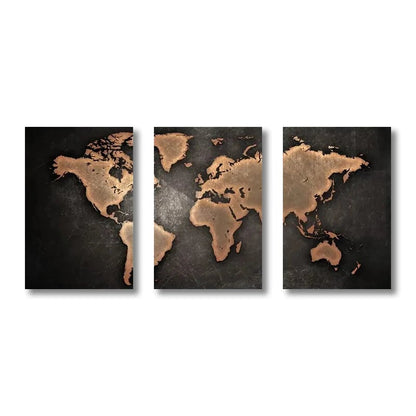 Retro World Map 3-Piece Canvas Wall Art Set Nordic Home Decor Posters