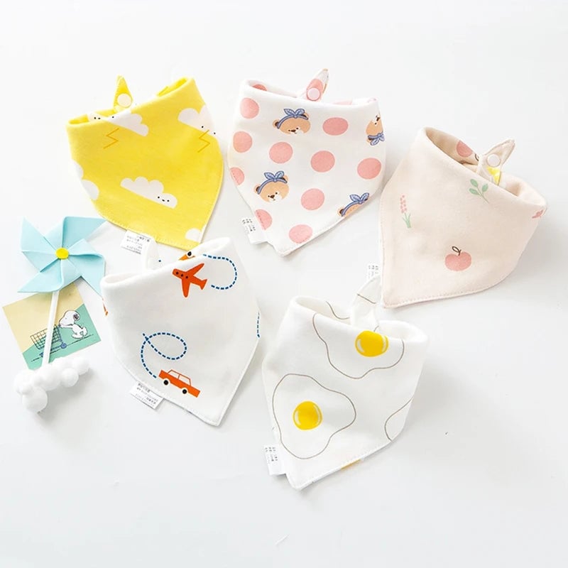 Cotton Triangle Bandana Bibs Set - Waterproof Baby Saliva Towels 5pc