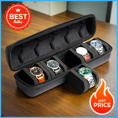 5-Slot Hard Shell Watch Case Travel Organizer Black with Pillows