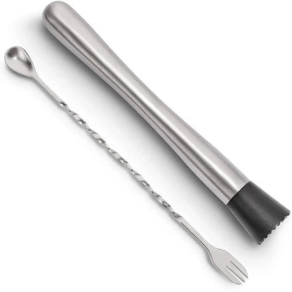 Stainless Steel Cocktail Muddler & Mixing Spoon Bar Tool Set