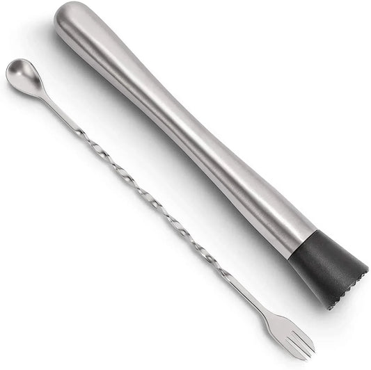 Stainless Steel Cocktail Muddler & Mixing Spoon Bar Tool Set