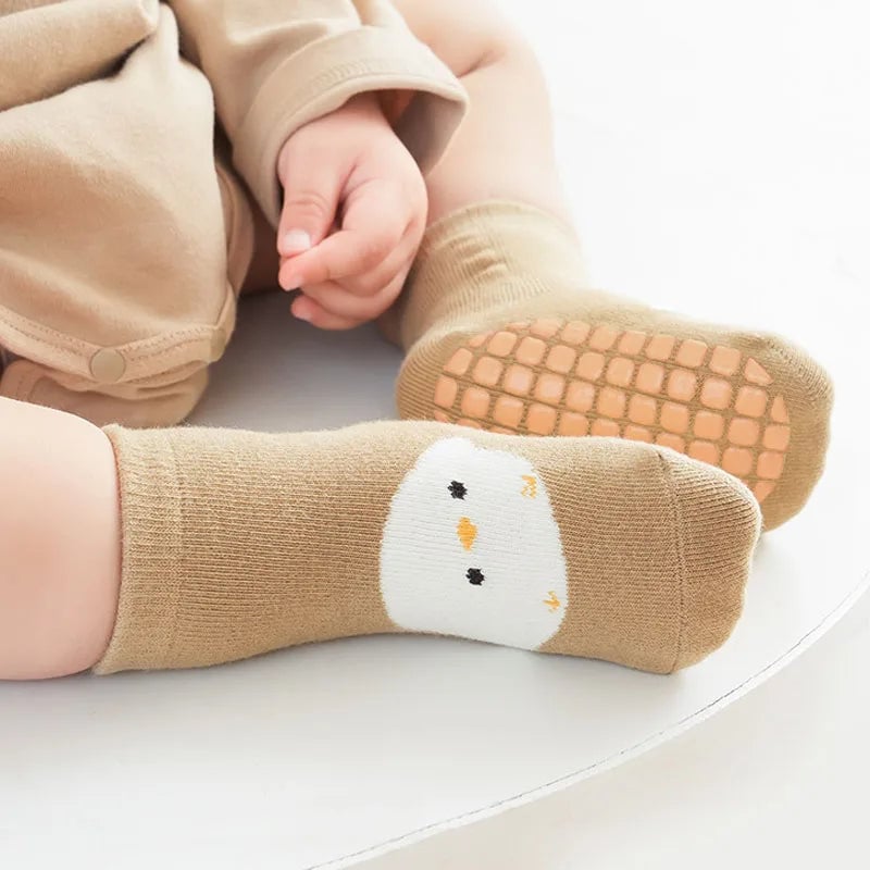 Kids Non-Slip Socks 6-Pack Fox Bear Pattern Toddler Floor Socks