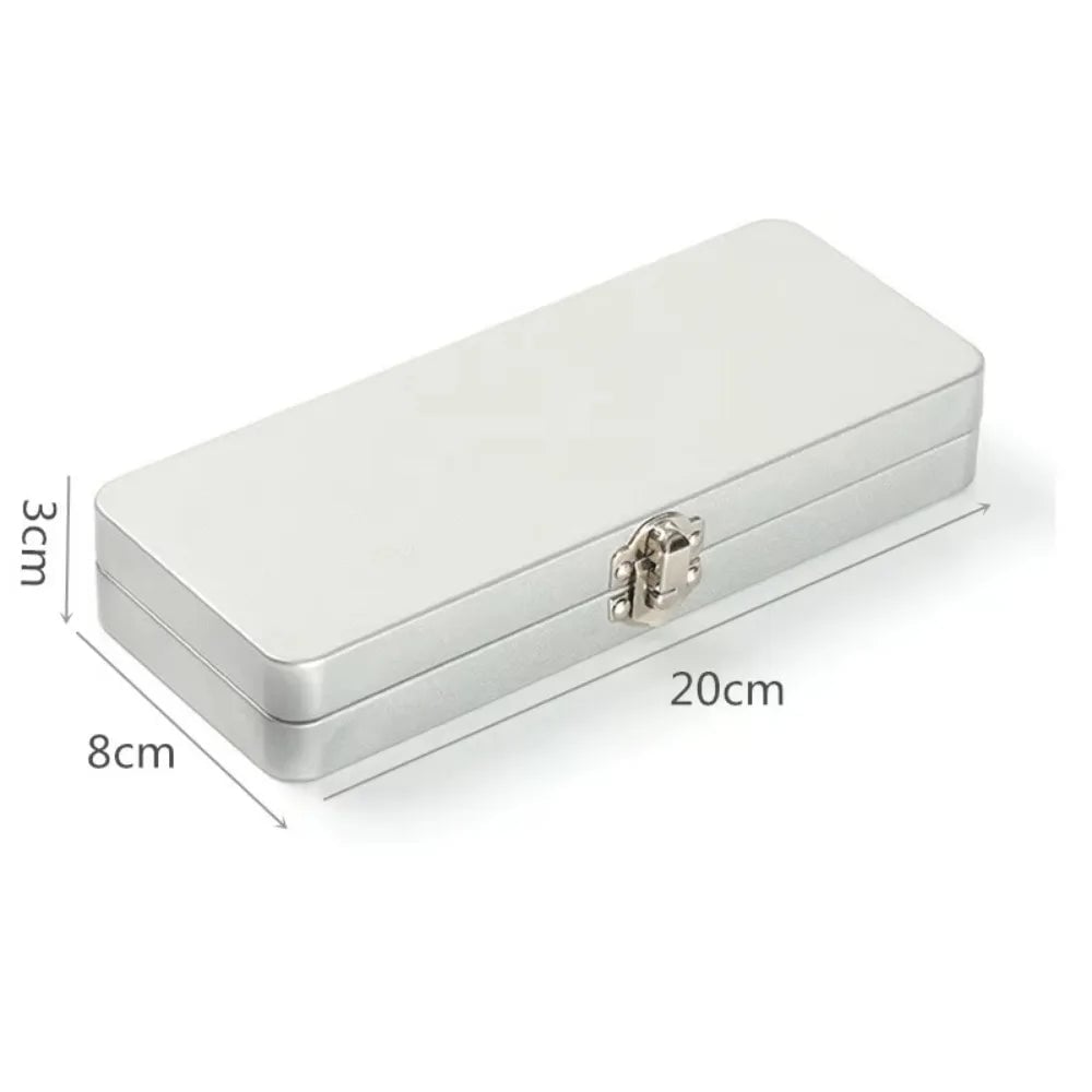 Rectangle Metal Storage Box Iron Flip Cover Lock Silver Hinged