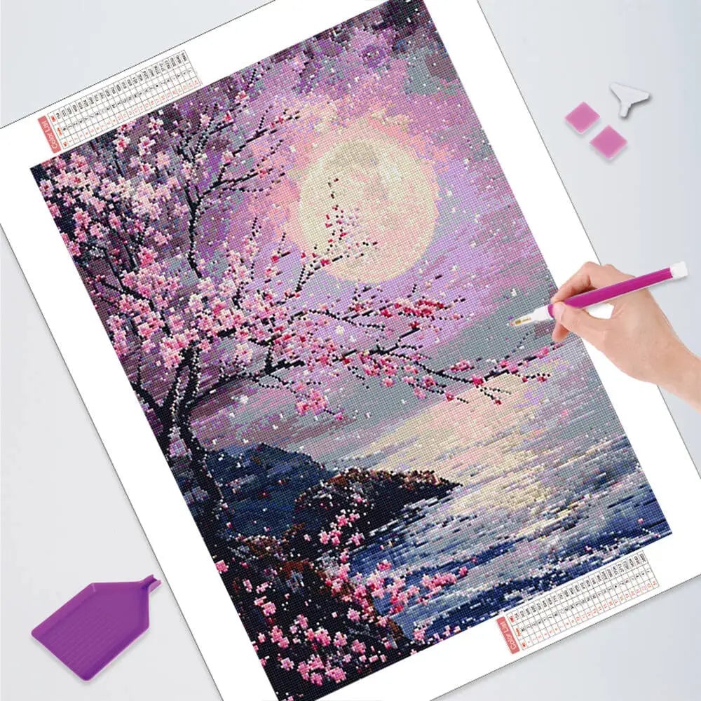 Full Round Diamond Painting Kit Tree Moon Landscape Mosaic Art