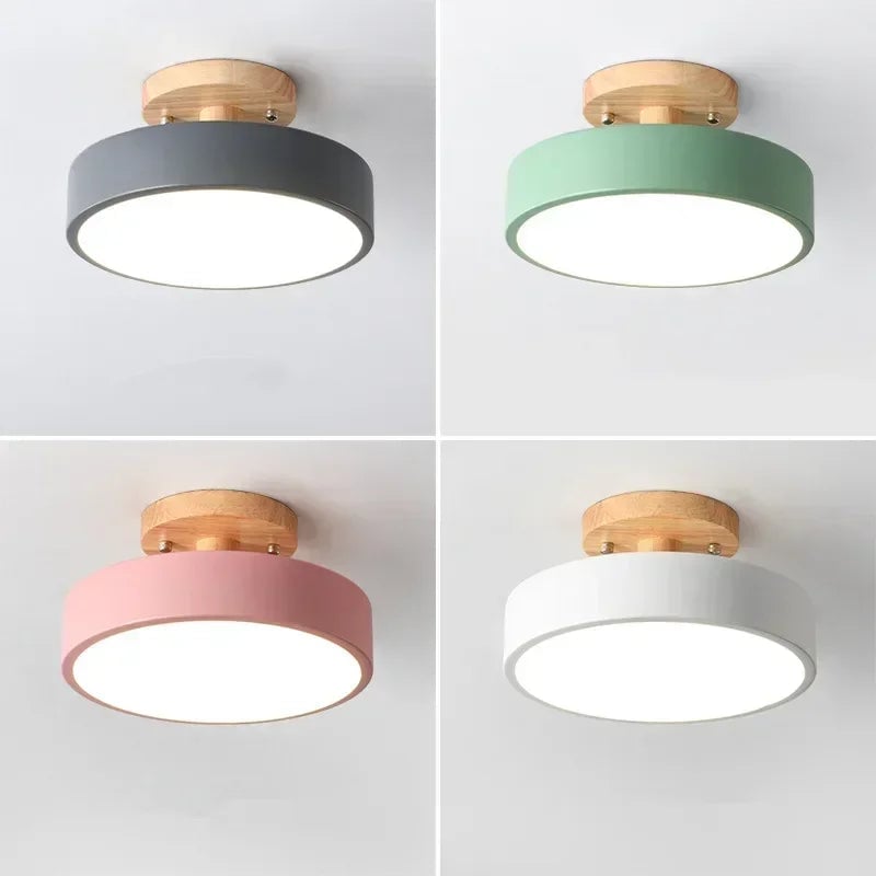 Nordic Wood Round Ceiling Light - Industrial Hallway Bathroom Lamp