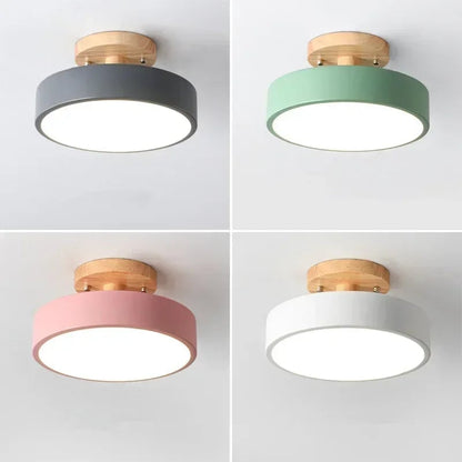 Nordic Wood Round Ceiling Light - Industrial Hallway Bathroom Lamp